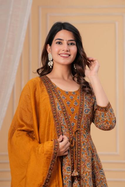 Premium Mustard Gold Kurti Pant Dupatta Set - Image 4